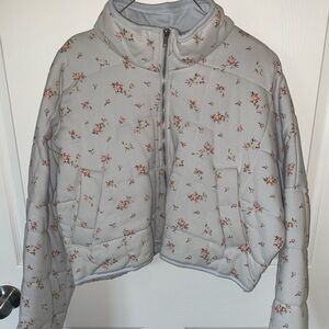 Floral Light Blue Women's Cropped Jacket